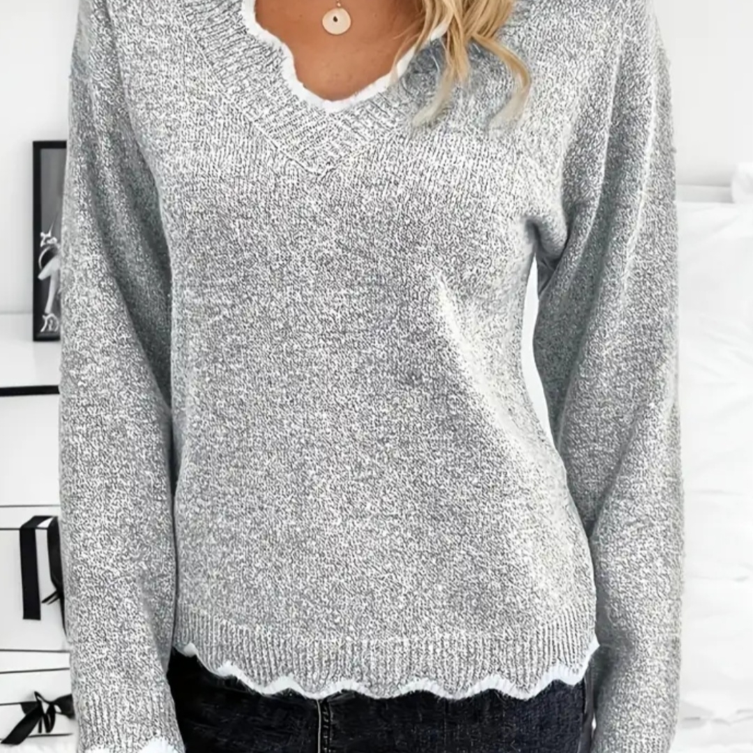 Gray V-Neck Women's Sweater